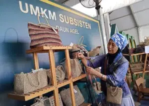 Perajin perempuan Bangkalan memilin serat daun agel menjadi tali