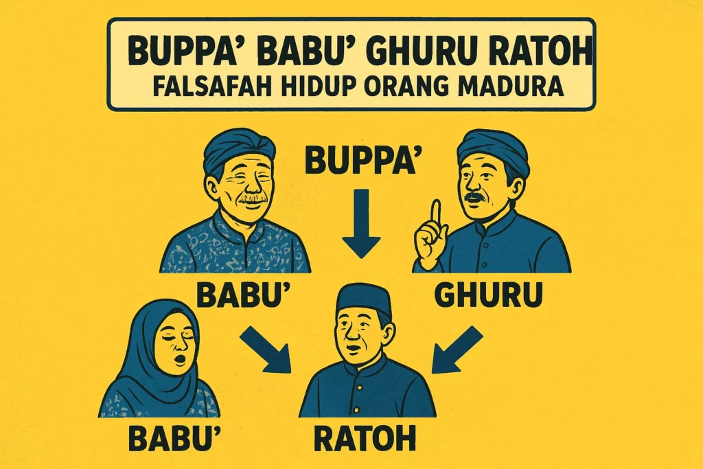 Ilustrasi skema hierarki penghormatan dalam falsafah Buppa' Babu' Ghuru Ratoh di Masyarakat Madura.